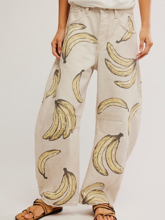 Free People Denim - Free People- Good Luck Printed Banana Barrel Jeans